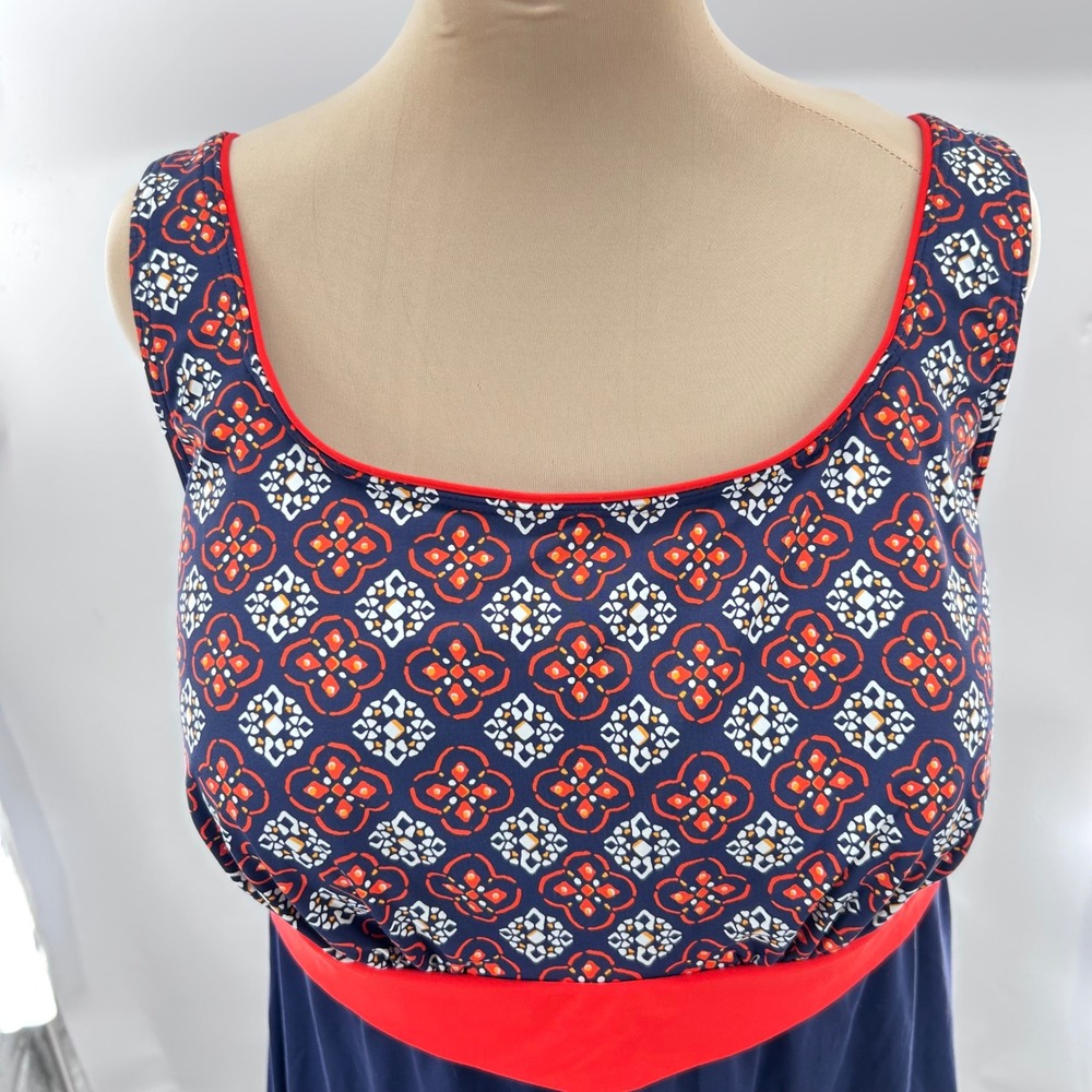 Lands End Womens 18W Navy Blue Red Medallion Print Swim Dress One Piece Swimsuit - Picture 11 of 14